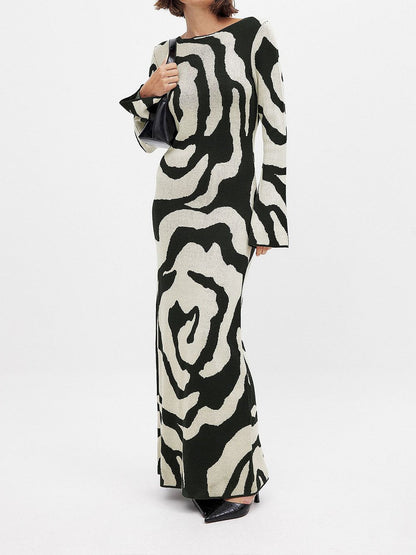 Elegante Jacquard Pailletten Gebreide Maxi Jurk