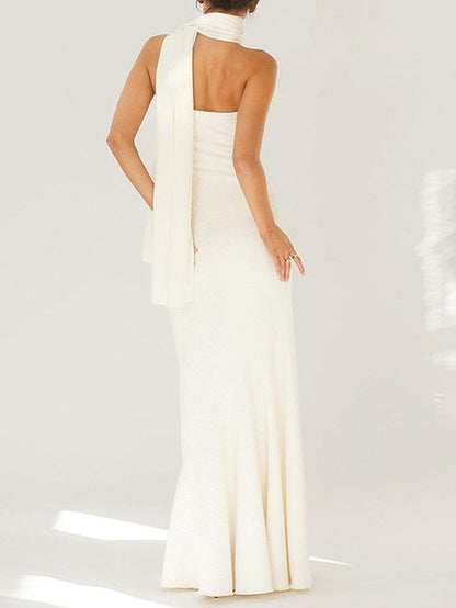 Mode Strapless Één Schouder Fishtail Maxi Jurk