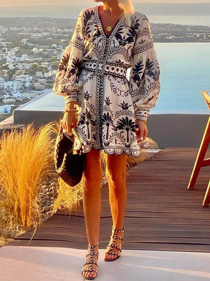 Mode Geprinte Strand Losse Mini Jurk