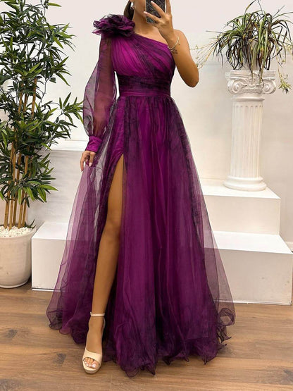 Exquise Casual Off-Shoulder Mesh Print Maxi Jurk