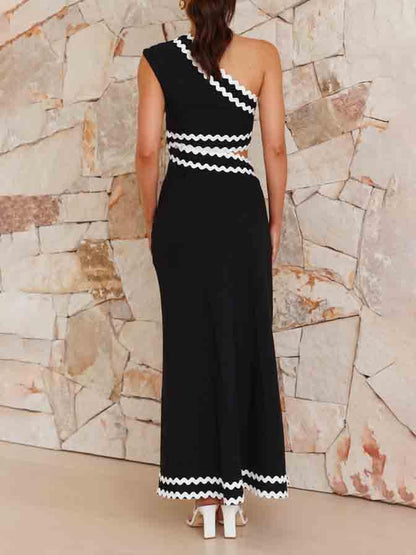 Elegante Slant Neck Kantpatroon Midi-jurk