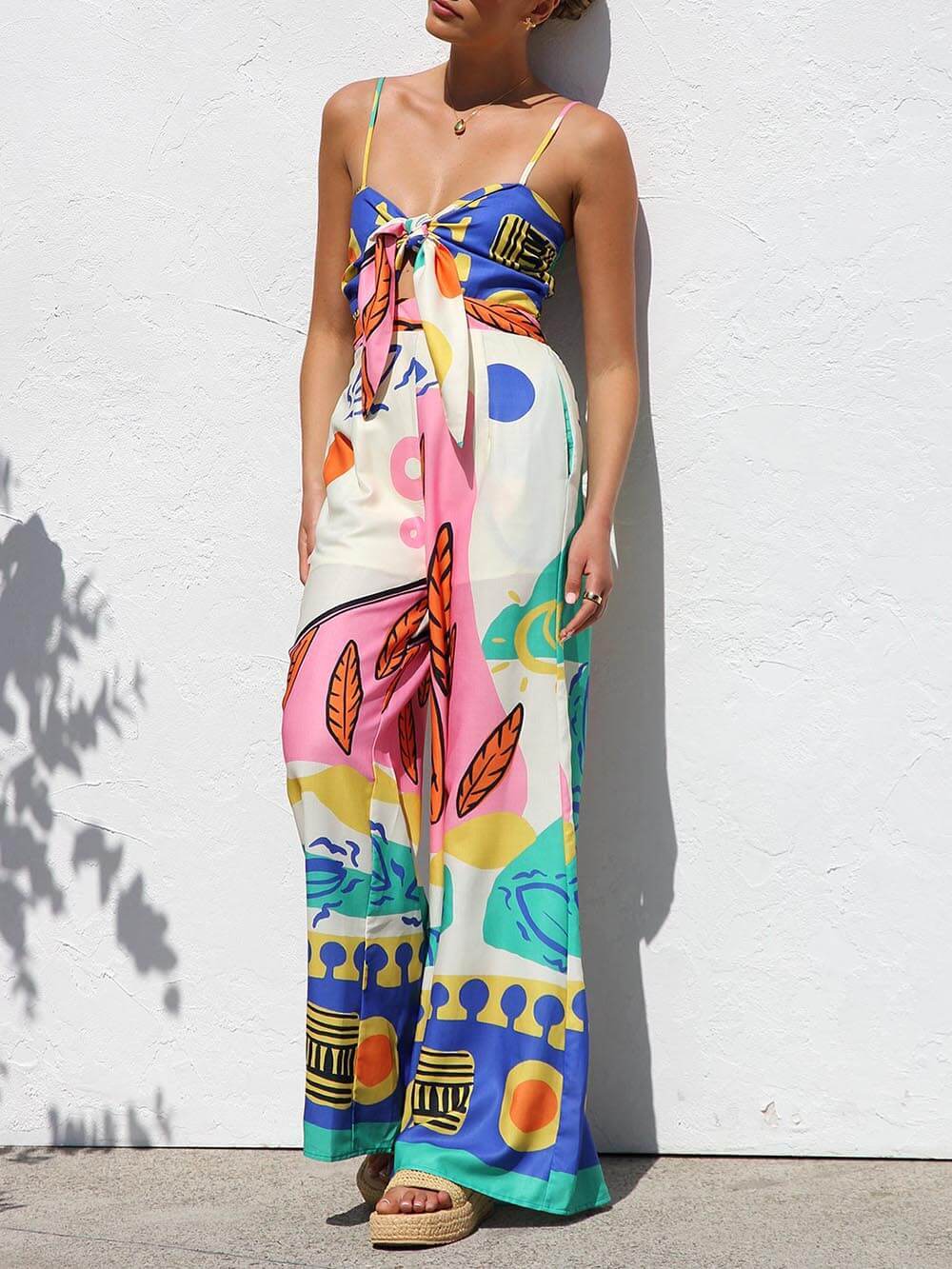 Uniek Etnisch Patroon Gedrukt Draagband Jumpsuit