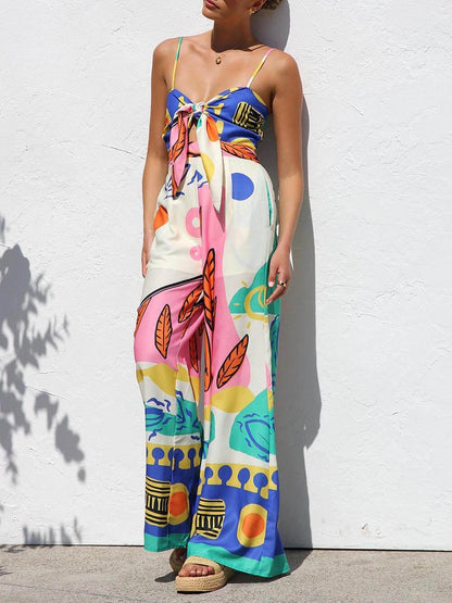 Uniek Etnisch Patroon Gedrukt Draagband Jumpsuit