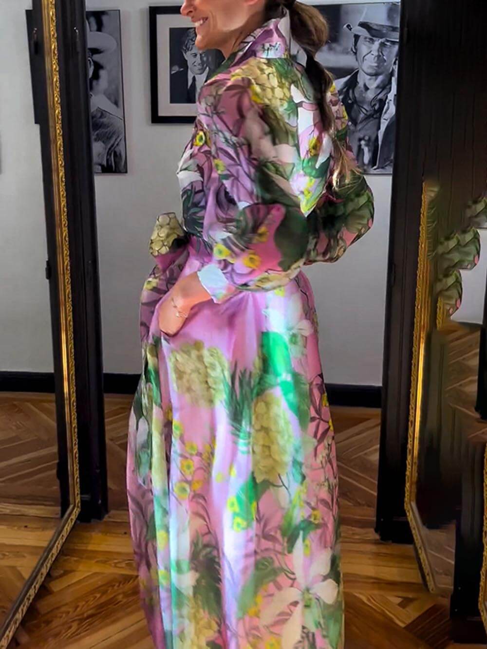 Elegante en Volwassen Bloemenprint Maxi Rok