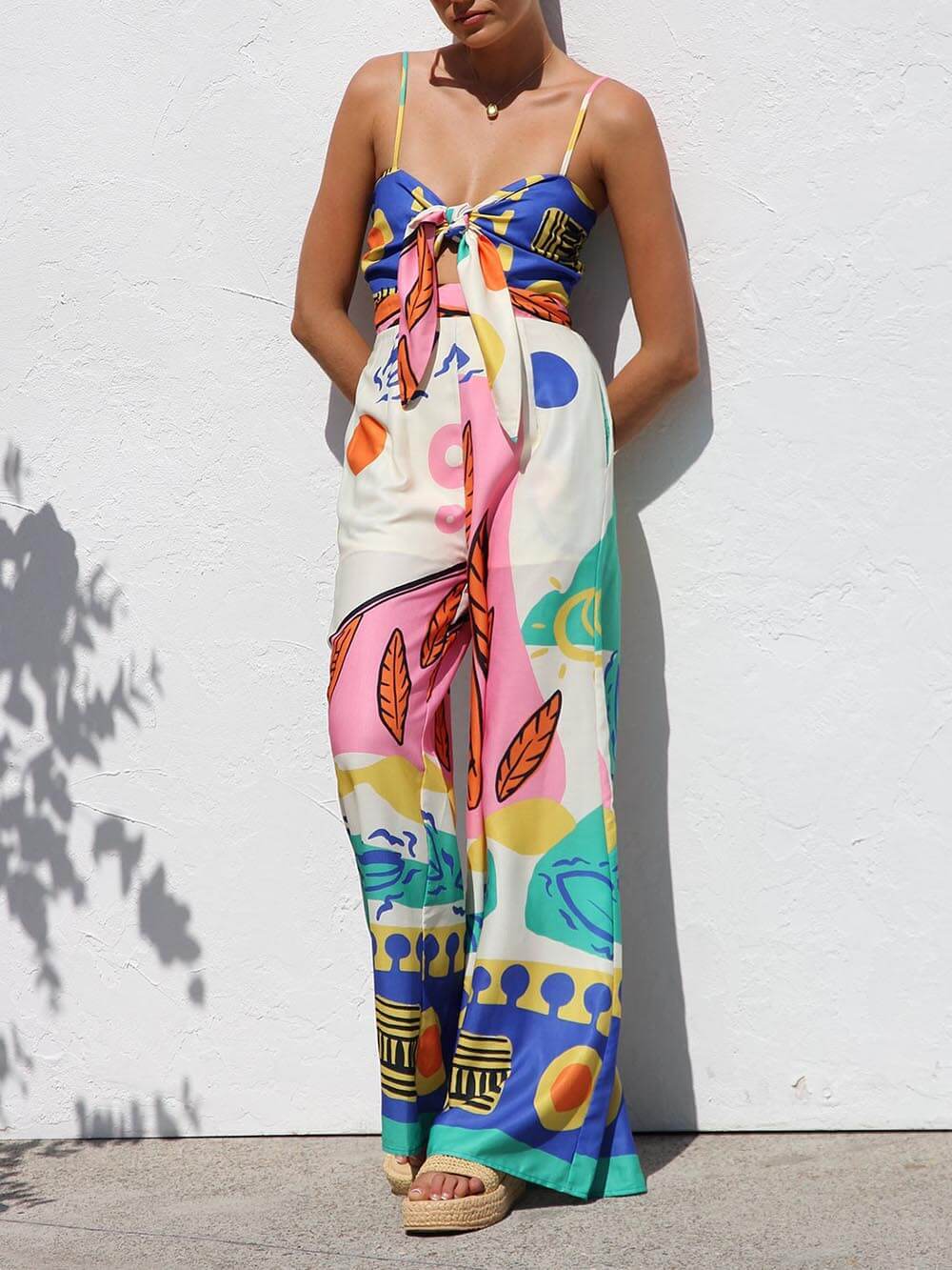 Uniek Etnisch Patroon Gedrukt Draagband Jumpsuit