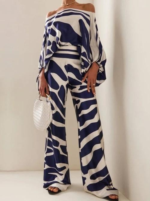 Exquise Abstracte Print Satijnen Brede Pantalon