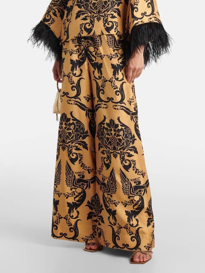 Etnische Satijnen Print Zak Brede Pantalon