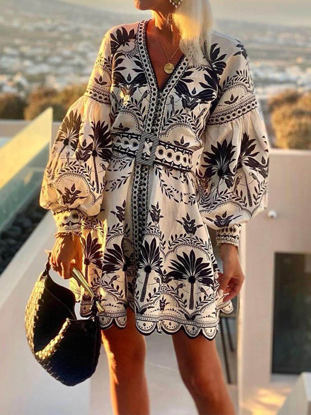 Mode Geprinte Strand Losse Mini Jurk