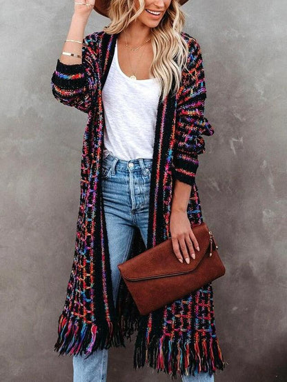 Vintage Geschilderde Ruit Franje Cardigan Trui