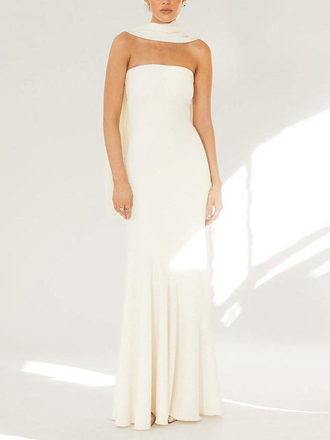 Mode Strapless Één Schouder Fishtail Maxi Jurk