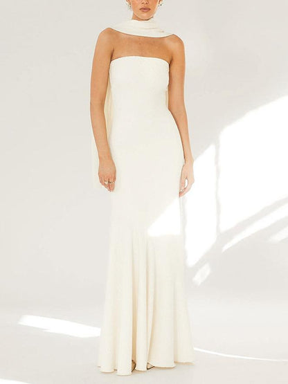 Mode Strapless Één Schouder Fishtail Maxi Jurk