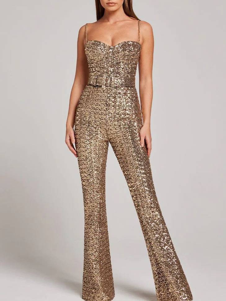 Brede Tailleband Pailletten Jumpsuit