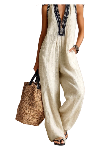 Kayla | Bella Mediterranea Geborduurde Linnen Jumpsuit