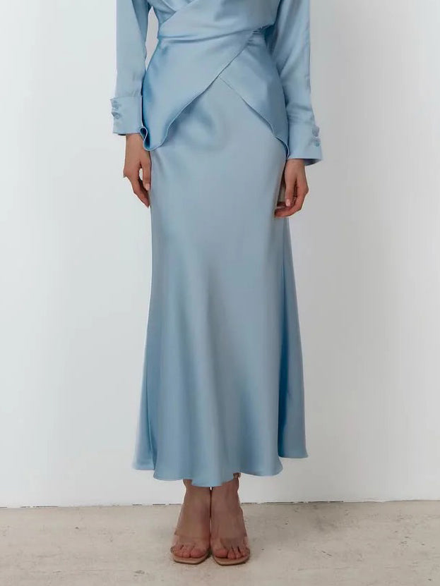 Elegante Gedrapeerde Satijnen Zeemeermin Maxi Rok
