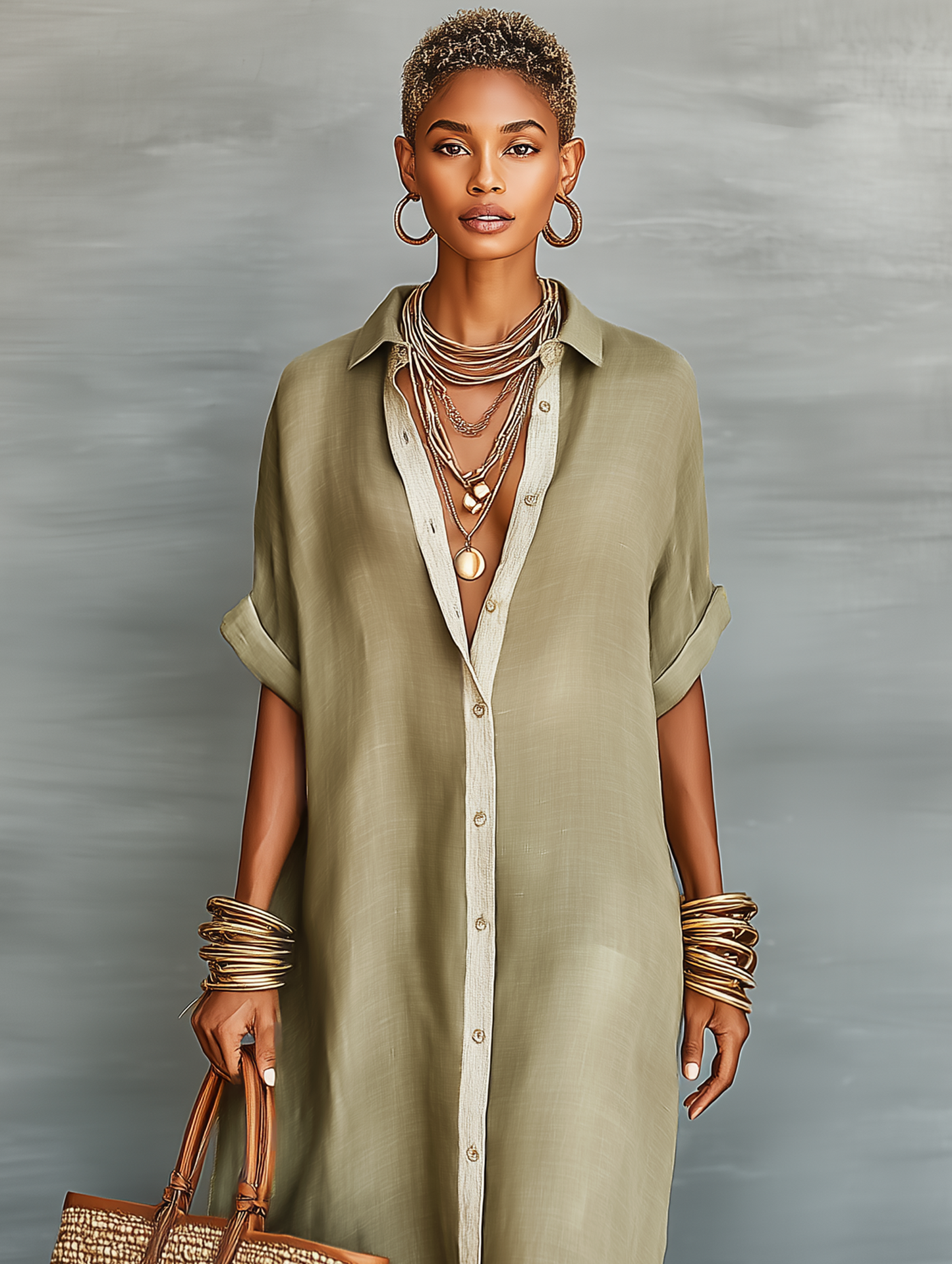 Louise | Linnenmix Korte Mouwen Shirt Maxi Jurk
