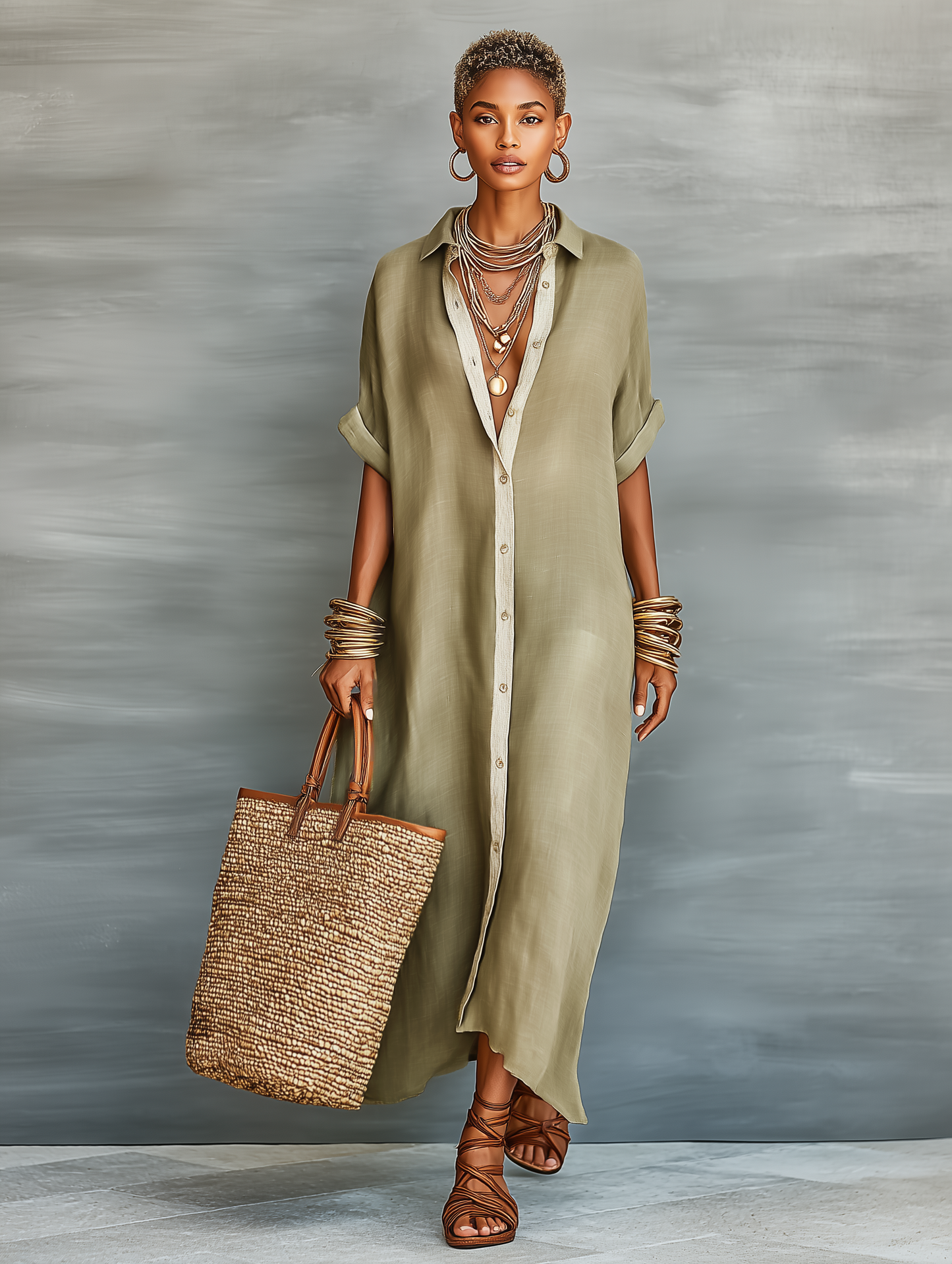 Louise | Linnenmix Korte Mouwen Shirt Maxi Jurk