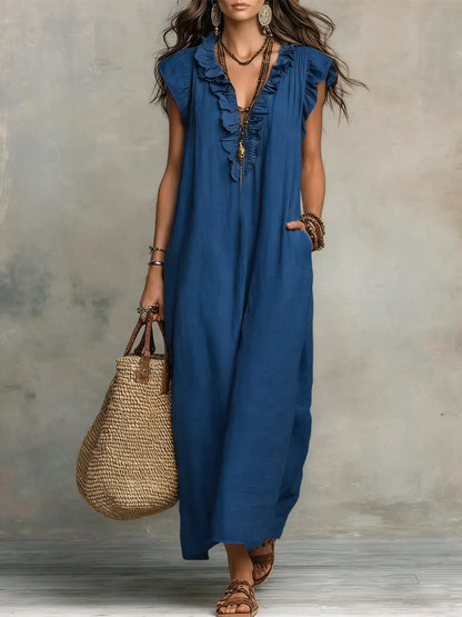 Camelia™ | Lange boho-jurk van linnen en katoen