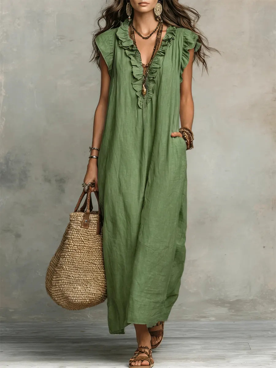 Camelia™ | Lange boho-jurk van linnen en katoen