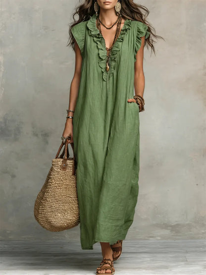Camelia™ | Lange boho-jurk van linnen en katoen