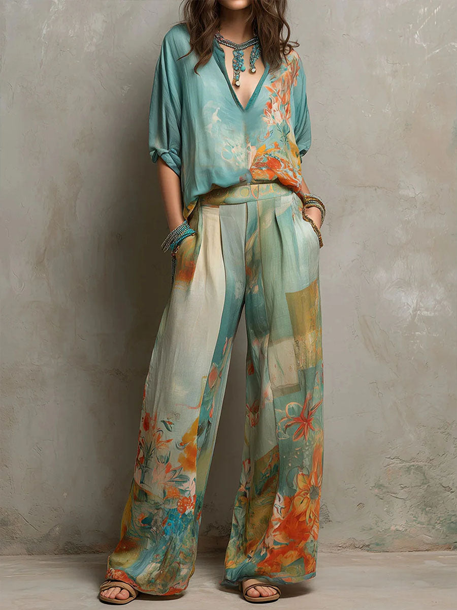 Chiara | Set elegante met bloemenprint en wijde broek