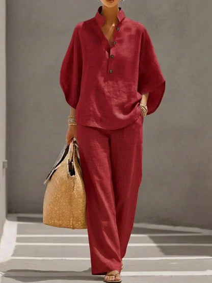 Maribel | Oceaanblauw Batwing & Wijde Pantalon Set
