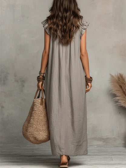 Camelia™ | Lange boho-jurk van linnen en katoen