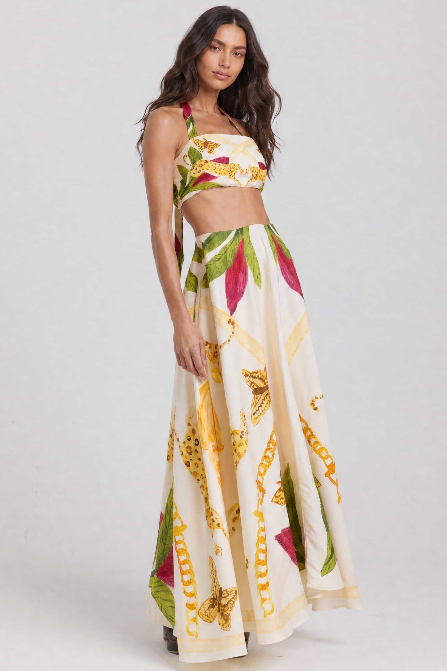 Geprinte Lace-Up Top En Rok Set