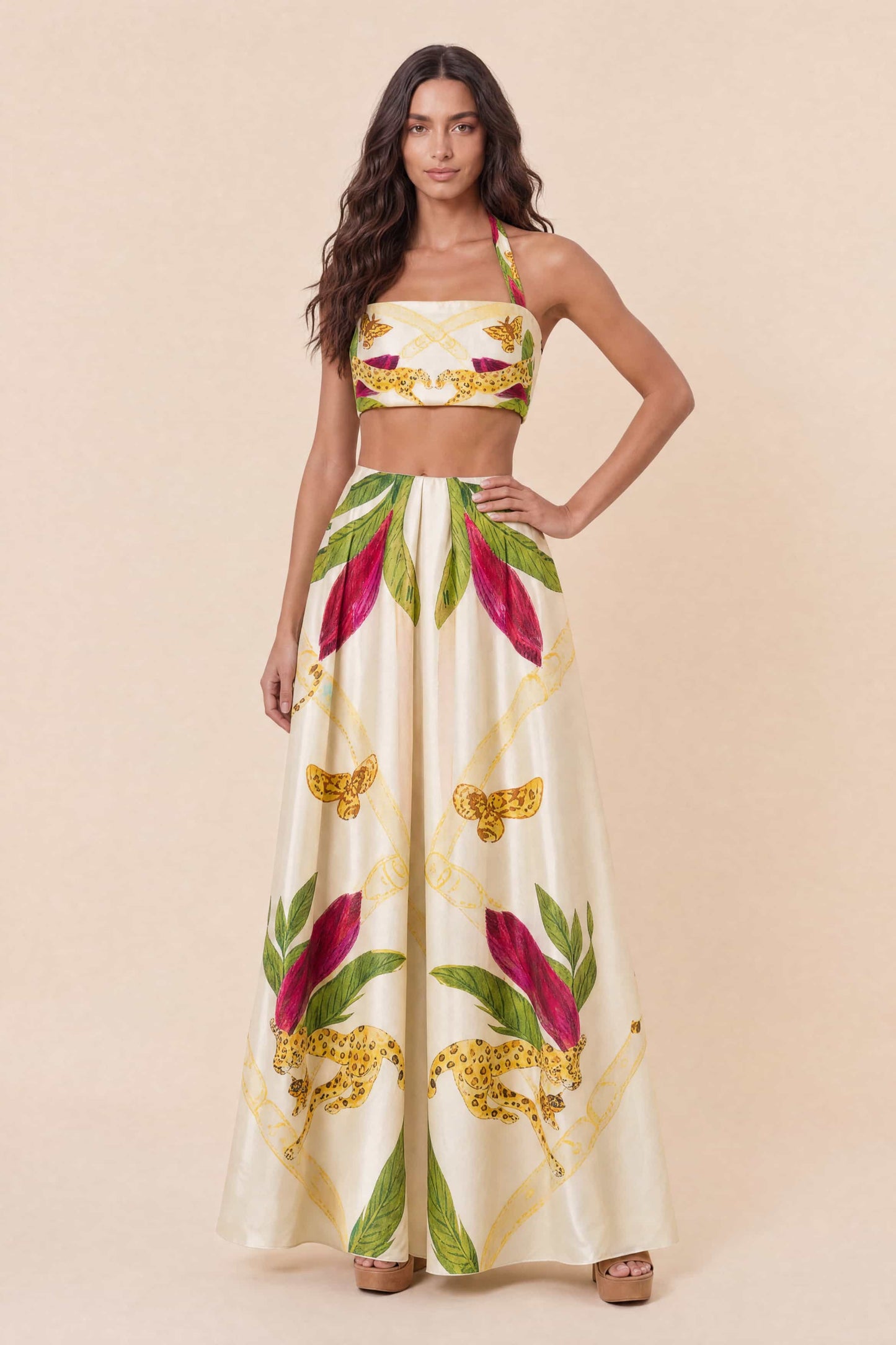 Geprinte Lace-Up Top En Rok Set