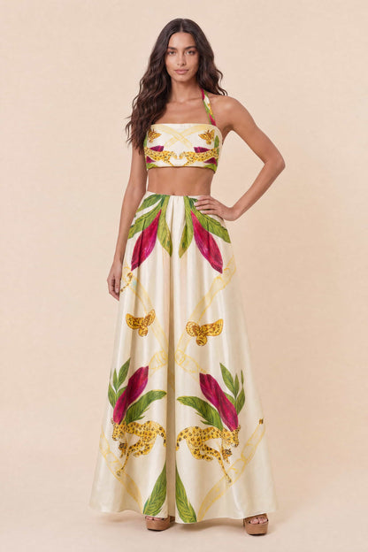 Geprinte Lace-Up Top En Rok Set