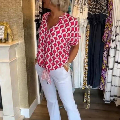 🌸Nieuw casual topje met print, korte mouwen en een V-hals