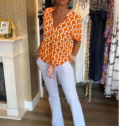 🌸Nieuw casual topje met print, korte mouwen en een V-hals