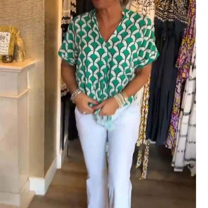 🌸Nieuw casual topje met print, korte mouwen en een V-hals