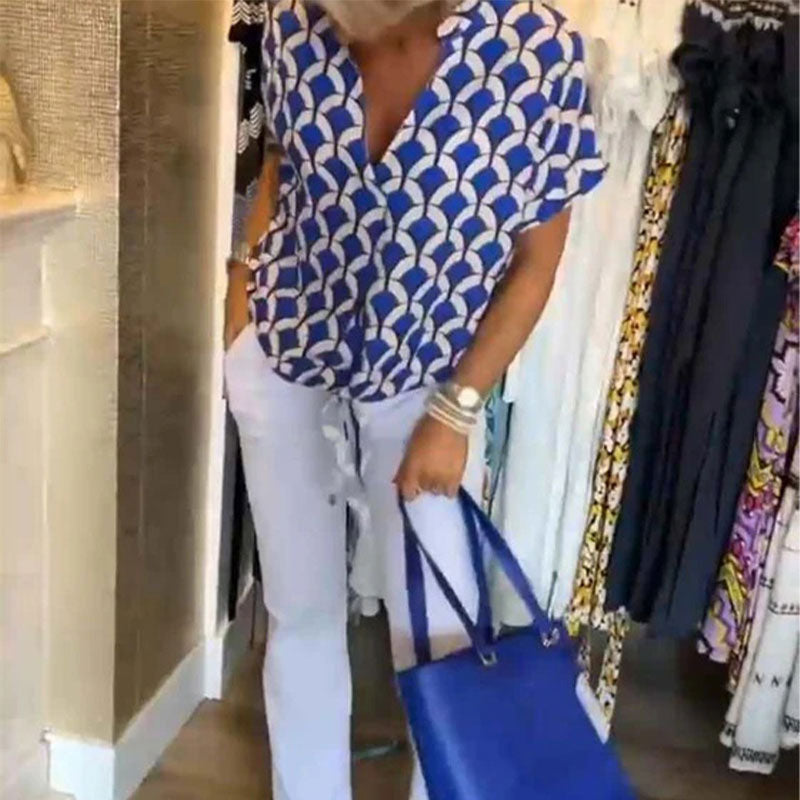 🌸Nieuw casual topje met print, korte mouwen en een V-hals