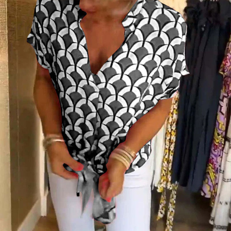 🌸Nieuw casual topje met print, korte mouwen en een V-hals