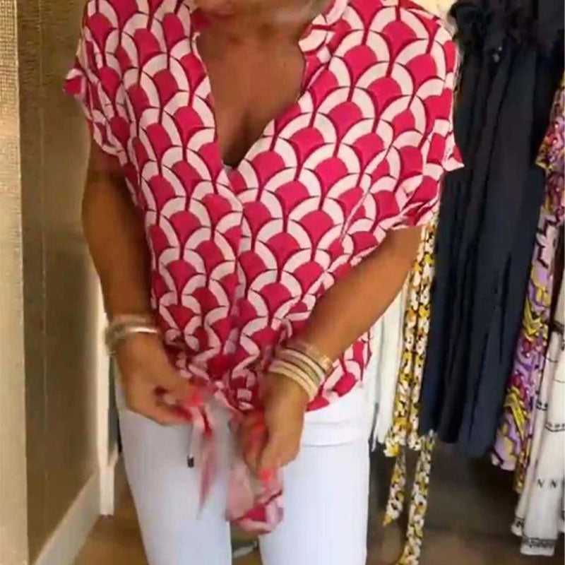 🌸Nieuw casual topje met print, korte mouwen en een V-hals