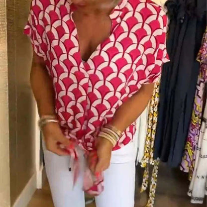 🌸Nieuw casual topje met print, korte mouwen en een V-hals