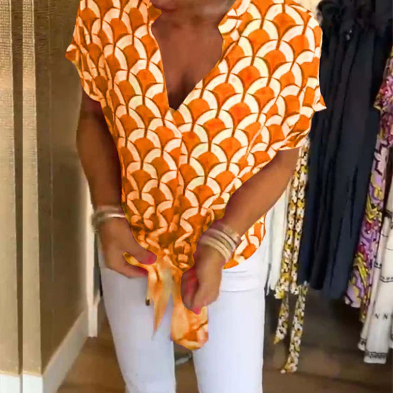 🌸Nieuw casual topje met print, korte mouwen en een V-hals