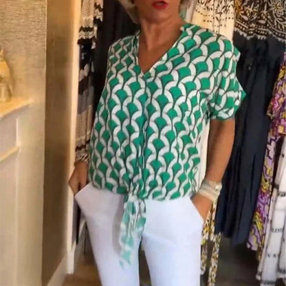 🌸Nieuw casual topje met print, korte mouwen en een V-hals