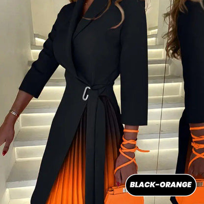 Geplooide jurk met blazereffect en kleurverloop, met reverskraag en geknoopte taille