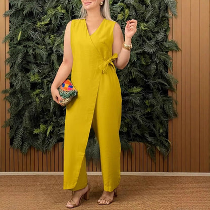 Casual jumpsuit met V-hals en sluitingen, effen kleur, voor dames
