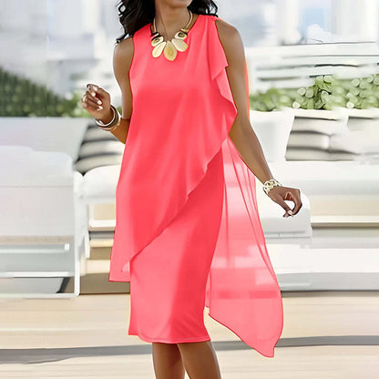 ⏳Tijdelijke aanbieding⏰Elegante zomerse mouwloze jurk voor dames met ronde hals en asymmetrisch mesh-patroon👗