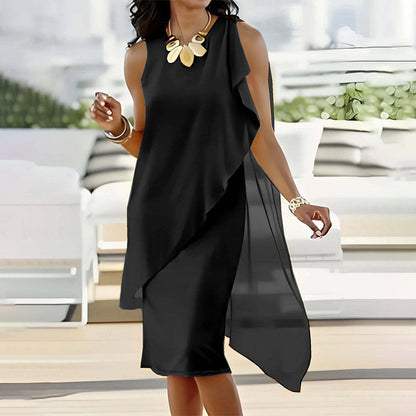 ⏳Tijdelijke aanbieding⏰Elegante zomerse mouwloze jurk voor dames met ronde hals en asymmetrisch mesh-patroon👗