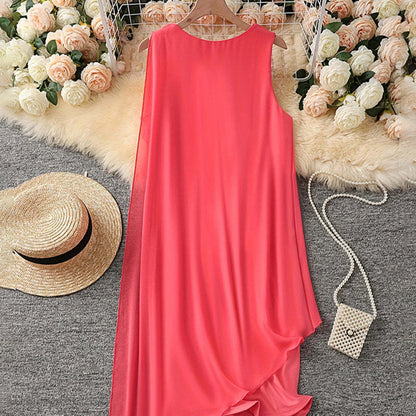 ⏳Tijdelijke aanbieding⏰Elegante zomerse mouwloze jurk voor dames met ronde hals en asymmetrisch mesh-patroon👗