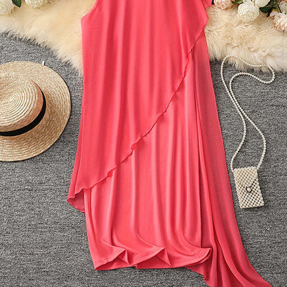 ⏳Tijdelijke aanbieding⏰Elegante zomerse mouwloze jurk voor dames met ronde hals en asymmetrisch mesh-patroon👗