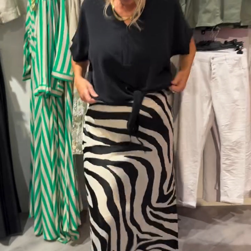 Top met strik aan de voorkant en midirok voor dames – Casual set