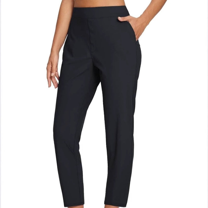 🔥 Stretchbroek met hoge taille voor dames, met stevige zakken met rits, flatterende cropped-pasvorm voor op kantoor, tijdens het sporten en in het dagelijks leven ✨