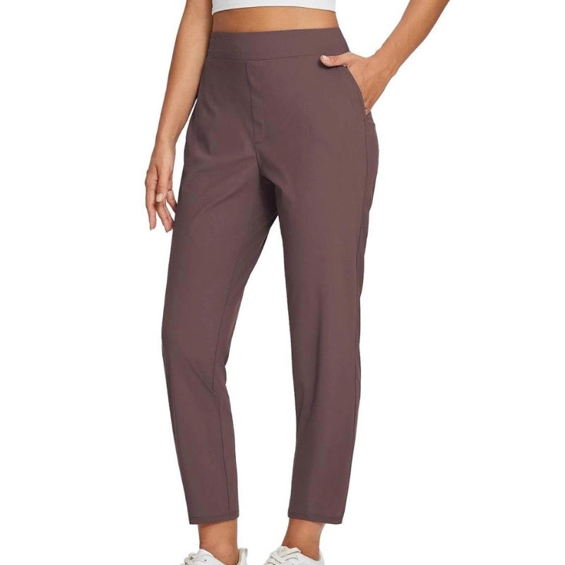🔥 Stretchbroek met hoge taille voor dames, met stevige zakken met rits, flatterende cropped-pasvorm voor op kantoor, tijdens het sporten en in het dagelijks leven ✨
