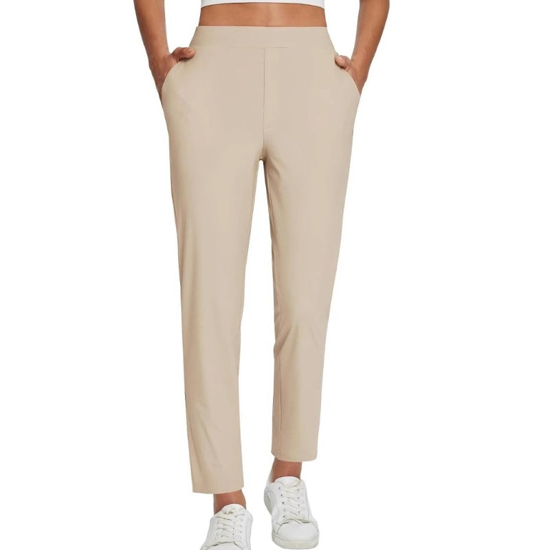 🔥 Stretchbroek met hoge taille voor dames, met stevige zakken met rits, flatterende cropped-pasvorm voor op kantoor, tijdens het sporten en in het dagelijks leven ✨