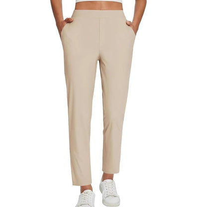 🔥 Stretchbroek met hoge taille voor dames, met stevige zakken met rits, flatterende cropped-pasvorm voor op kantoor, tijdens het sporten en in het dagelijks leven ✨