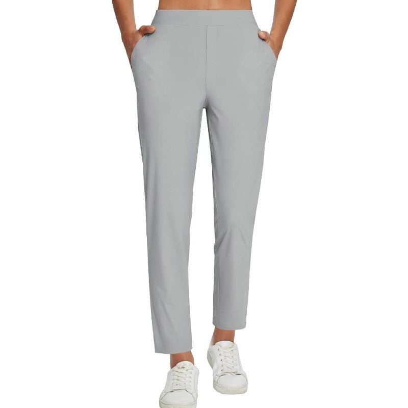 🔥 Stretchbroek met hoge taille voor dames, met stevige zakken met rits, flatterende cropped-pasvorm voor op kantoor, tijdens het sporten en in het dagelijks leven ✨